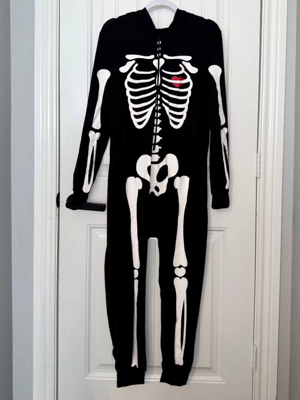 Adult Small Skeleton Hooded Halloween Jumpsuit